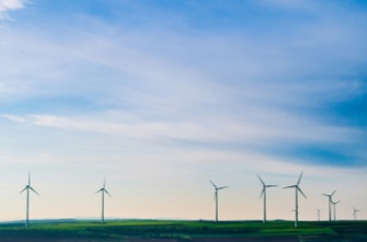 Energy efficiency wind turbines sunny day